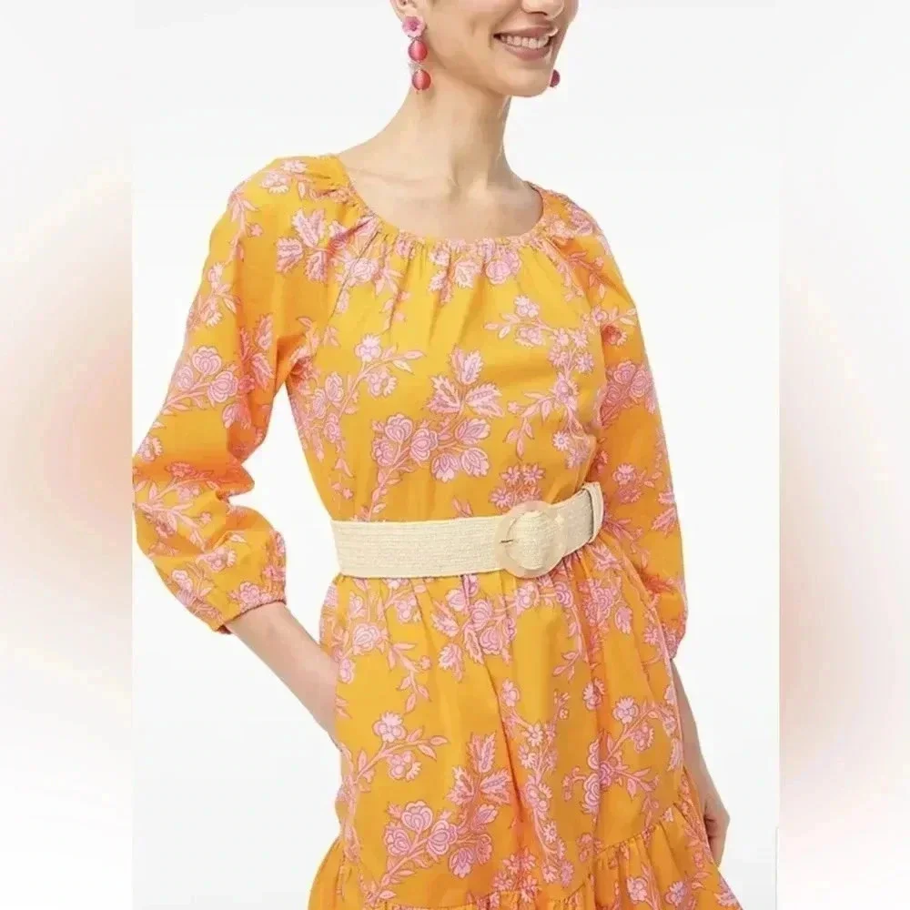 J. Crew Scoop Neck Mini Dress Bird Of Paradise Tropical Floral Size 00 XXS